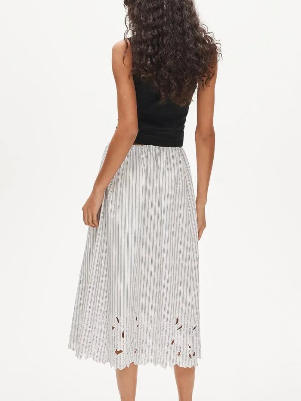 j.crew embroidered pull-on midi skirt in striped cotton poplin. size: l.